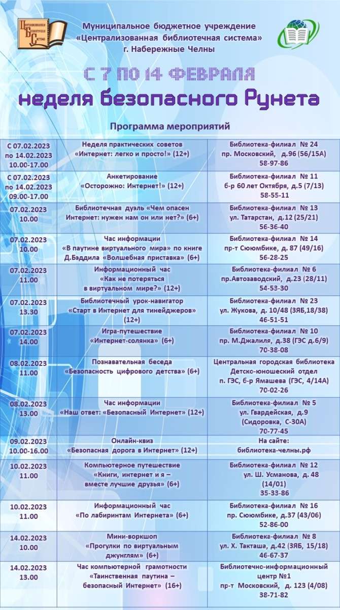 На этой страничке нашего сайта Вы найдете информацию для безопасной работы  в Сети Интернет | Централизованная библиотечная система г. Набережные Челны